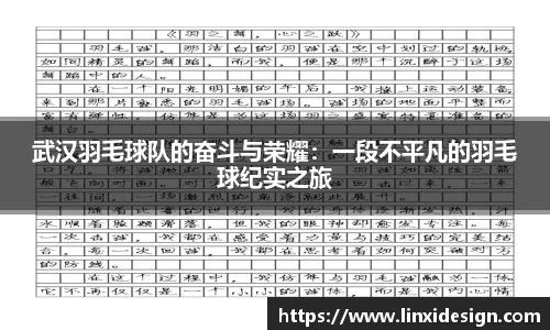 武汉羽毛球队的奋斗与荣耀：一段不平凡的羽毛球纪实之旅