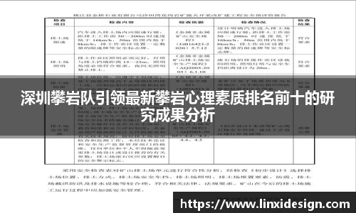 深圳攀岩队引领最新攀岩心理素质排名前十的研究成果分析